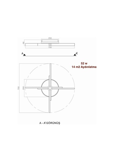 Tavan Led Avize Clessidra 70cm Plafonyer Siyah - Sarı
