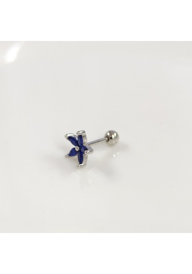 Laci Çiçek Gümüş Tragus Pıercıng - Rodyum Beyaz Beyaz