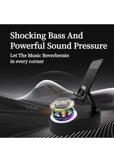 Fochsia Kablosuz Hoparlör Ve Power Banklı Katlanır Siyah Telefon Tutucu Siyah