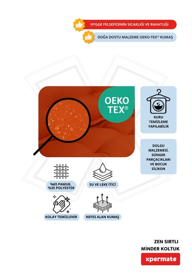 Xpermate Zen Sırtlı Minder İskandinav Tarzı Minder 80x60 Kremit