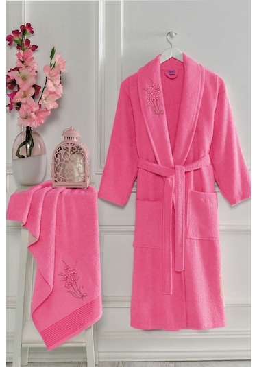 Elmira Şalyaka Kadın Erkek Pamuklu Havlulu Banyo Bornoz Takımı (478303628)