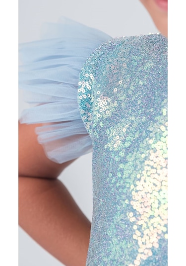 Tüllü Kız Çocuk Kpl Elbise Mnk0526 Mavi