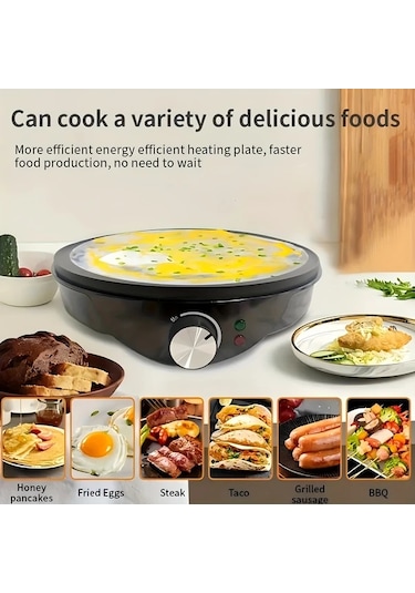 Honeybeeshop Gbmn Yapışmaz Elektrikli Gözleme Ve Krep Makinesi 25cm Siyah Ayarlanabilir Isı Kontrolü İnce Kalın