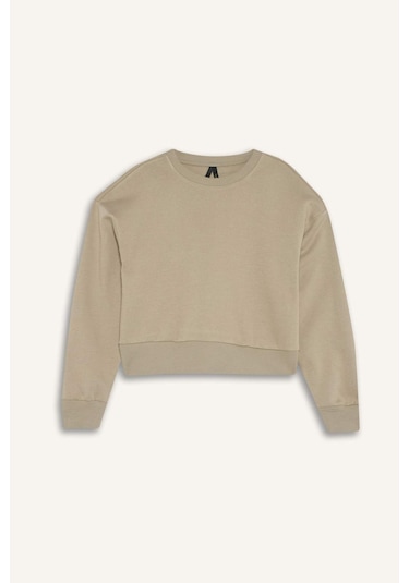 Defacto Boxy Fit Bisiklet Yaka Basic Düz Sweatshirt B8568ax25aukh475 Haki