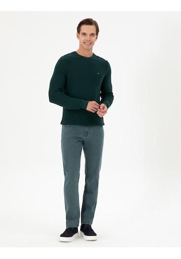 U.S. Polo Assn. Erkek Slim Fit Bisiklet Yaka Koyu Yeşil Basic Kazak 50298282-VR079