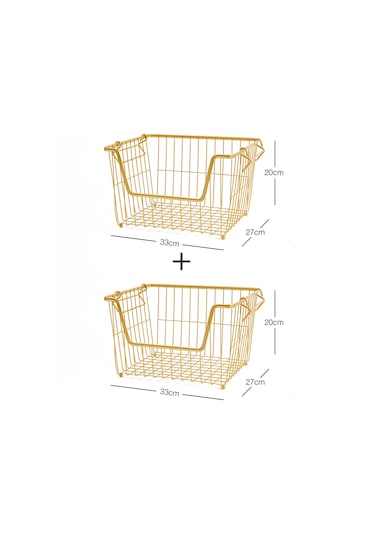 Ocean Home Textile 2'li Altın Renk Metal Sepet Set 33 x 27 x 20 cm