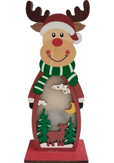 Yılbaşı Işıklı Ahşap Kardan Adam - Geyik Süs 20cm Diğer