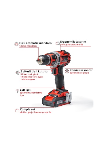 Einhell TP-CD 18/50 Li BL Kit (2x2,0 Ah) Çift Akülü Vidalama - 4513896