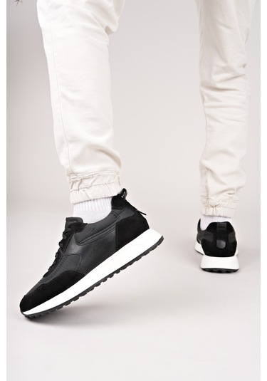 Muggo Svenson Kalın Taban Bağcıklı Hakiki Deri Erkek Günlük Sneaker Spor Ayakkabı Siyah