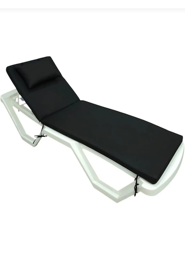 Katlanır Taşınabilir Fermuarlı Şezlong Minderi Plaj Kamp Çadır Yatağı Kamp Matı 175 X55x5 Cm Siyah Siyah