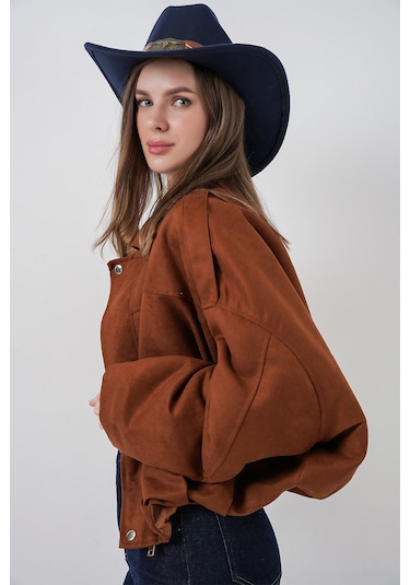 Kadın Oversize Süet Ceket 1055 - Y.kiremit Kiremit