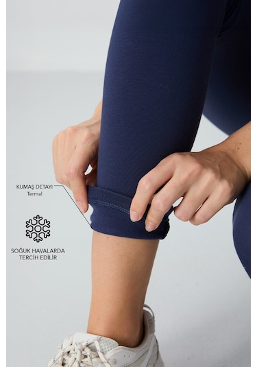 Tommy Life İndigo Yüksek Bel Termal Slim Fit Dar Paça Kadın Tayt - 94577 İndigo