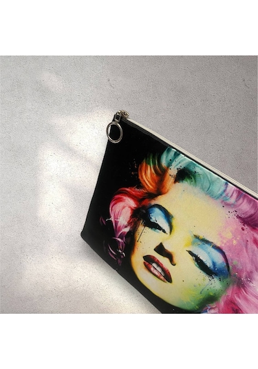 Herşey Nota Renkli Marilyn Monroe Clutch Portföy Çanta Çok Renkli