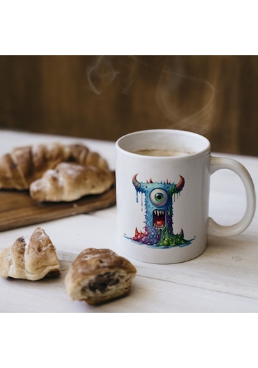 I Harfi Bardak, Sevimli Canavarlar Harflı Bardak Hediyesi Porselen Beyaz