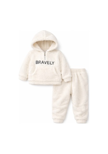 Aden Kids Bebek Çoçuk Peluş Alt Üst Takım Beyaz