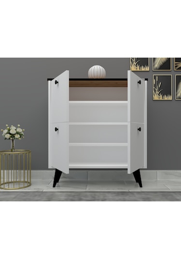 %100 Mdf Akus 4 Kapaklı Ayaklı Ayakkabılık Üstü Falez Beyaz