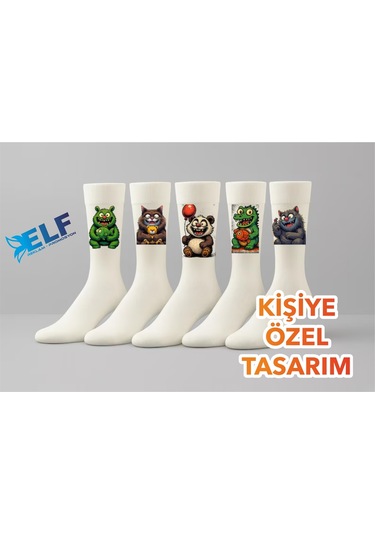 Kişiye Özel Basklı Resimli Yazılı Çorap Beyaz