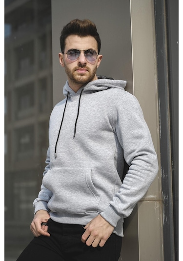 Oksit Janvier Üç İplik Şardonlu Fitted Kapüşonlu Basic Erkek Sweatshirt 001