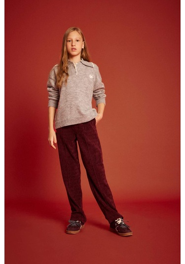 Defacto Kız Çocuk Polo Yaka Triko Kazak G3237a825wngr2 Gri-gr2