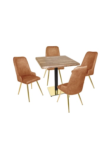 Beymobilya Karanfil Gold Werzalit Kare - Çırağan Gold Masa Takımı (80X80) (520892021)