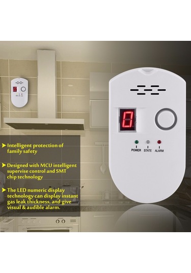 Aubyhe Eu Plug Lpg Gaz Alarmı - Yüksek Hassasiyetli Sayısal Gösterge, Yangın Tehlike Tespit Cihazı Beyaz Abs