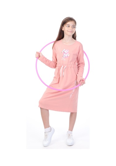 Toontoy Kız Çocuk Neon Baskılı Elbise Koyu Pudra