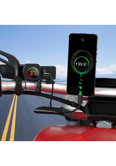 Honeybeeshop 1 Bilgisayar Drag 3 Motosiklet Şarj Cihazı Dijital Ekran Çift Usb Araç Şarj Aleti 5v3a İphone Huawei İçin
