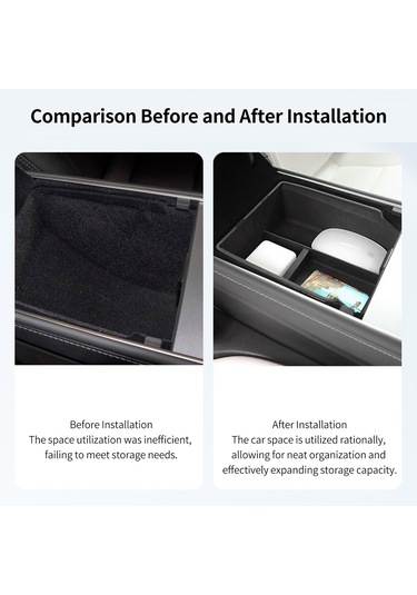 Mufunye Tesla Model 3 Y İçin Orta Konsol Düzenleyici Tepsi Araba Depolama Kutusu Yedeği, Siyah