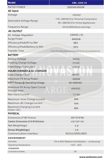 Exelon 3000w 24v Mppt 80a Akıllı İnvertör