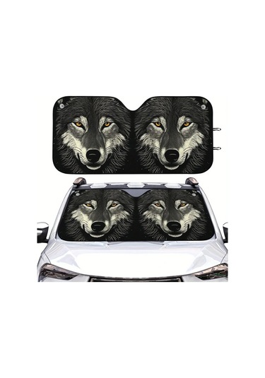 Xuweiwei 1 Adet Wolf Face Araba Rüzgarlık Güneşlik 144x70cm 56x275inç Polyester Kumaş Tüm Araçlar Suv Kamyon Van