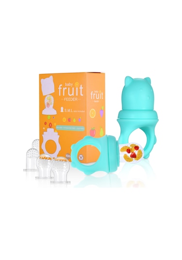 Xindoker Bebek Meyve Sebze Yeme Aleti, 3 Farklı Boyutlu Silikon Emzikli 2 Adet , Yeşil, Sağlıklı Beslenme Aracı