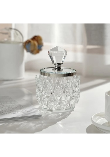 Willowhaven Golden Kapaklı Kristal Tasarımlı Şık Cam Saklama Kutusu Çok Amaçlı Ev Dekorasyonu