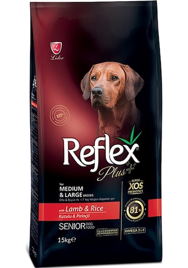 Reflex Plus Kuzu Etli ve Pirinçli Orta Irk Yaşlı Köpek Maması 15 KG