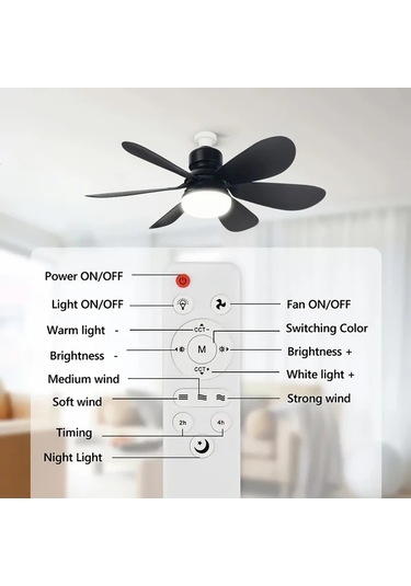 Xuweiwei 20.5 İnç Siyah Akıllı Led Tavan Fanı Işığı 52.07 41.91 Cm Uzaktan Kumandalı 3 Renk Sıcaklık Sessiz Çalışma Modern Tasarım E26 E27 Soket