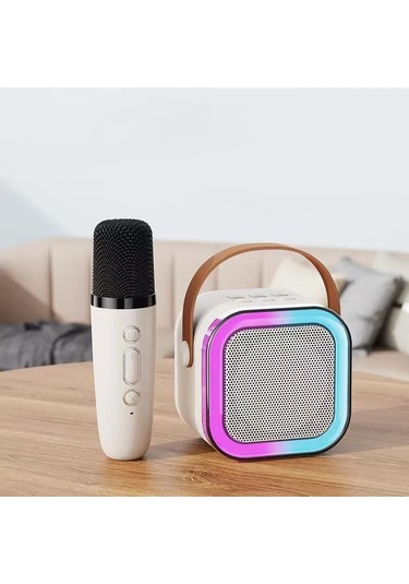Bluetooth Karaoke Mikrofonlu Hoparlör Seti Rgb Led Işıklı Kablosuz Mikrofon Şarjlı