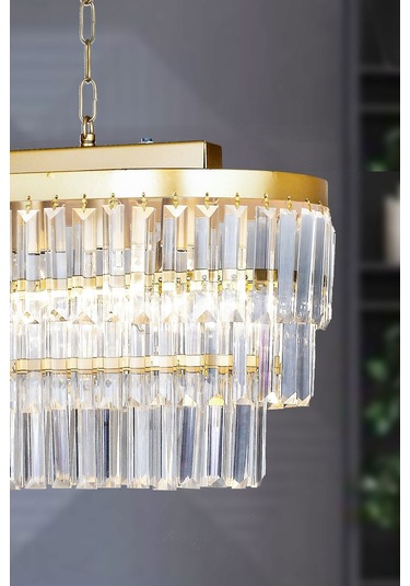 Linsa 70x30 Cm'lik Kristal Cam Taşlı Yemek Masası Üstü Lüks Avize - Sarı Yaldız Sarı Yaldız