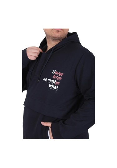 Starbattal Büyük Beden Kapüşonlu Sweat Double Face Never 25706 Lacıvert Lacivert