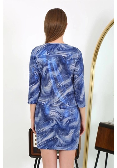 Giyim Kadın Micro Kumaş Mini Parlak Elbise 7420 Mavi Mavi