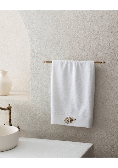 Felicity Nakışlı %100 Pamuk Yüz Havlusu - Beyaz/haki - 50x76 Cm 8684427212523 Çok Renkli