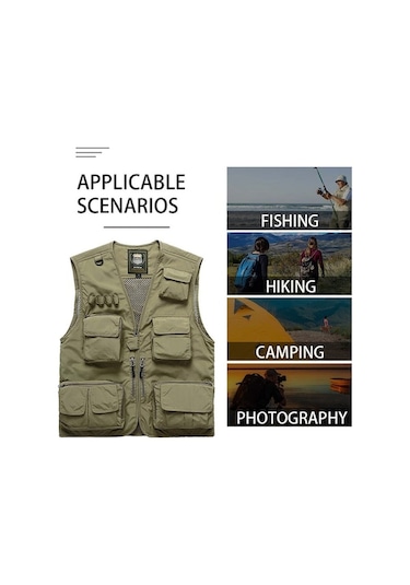 Artfulabode Yeşili Yelek, V-yaka, Tutma Sansız Ordu Kamp İş İçin. Hava, Erkek Fonksiyonel Cep Balık Açık Haki