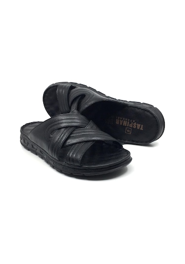 Taşpınar 200 Hakiki Deri İçi Dışı Ortopedik Erkek Yazlık Rahat Terlik 40-45 Siyah