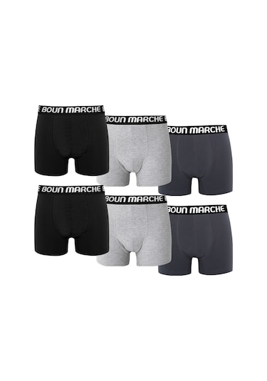 Boun Marche Erkek Boxer Likralı Premium 6'lı Kutu Catch Gri-siyah-füme