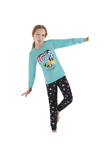 Ersoy 755gu Kız Çocuk Garson Boy Uzun Kollu Pijama Takımı-mavi Mavi