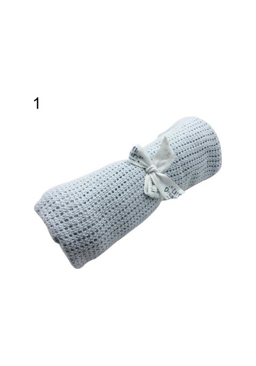 Açık Mavi Bebek Yenidoğan Yumuşak Sıcak Pamuk Düz Renk Örme Tığ Dikdörtgen Battaniye Açık Mavi