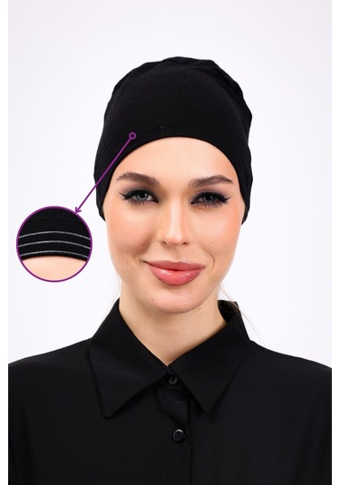 Kaymayan Silikonlu Dikişsiz Bone Siyah - Kaymaz Kadın Tesettür Bağlamalı İç Bone Siyah