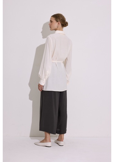 Modal Kemerli Gömlek Ekru Ekru