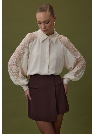 Sateen Talia Şort Etek - Kahve-137062 Kahve