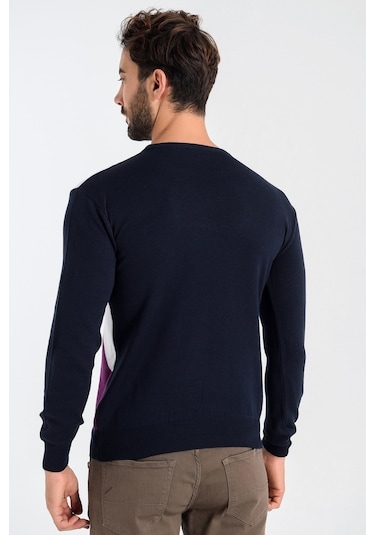 Heyss Bisiklet Yaka Desenli Lacivert Erkek Triko Kazak (380822121) Lacivert