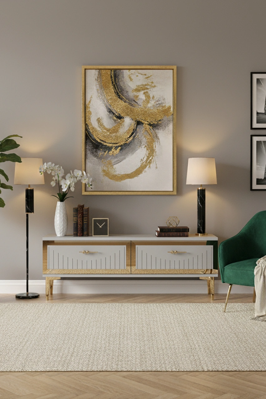 Tsa1204bg - Tunatv120 Tv Stand, Tv Sehpası Beyaz-gold 120cm Beyaz