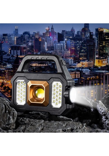 Xindoker Güneş Enerjili Çok Fonksiyonlu Fener: 500 Lumen Led, Su Geçirmez, Powerbank, Cob Yan Işık - Altın 2205a Altın